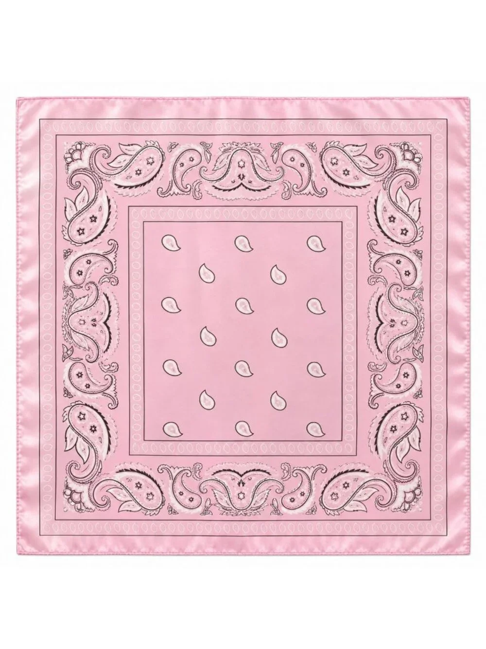 Pink White Black Paisley Wild Rag Scarf 35x35 Satin Western Cowgirl Cowboy